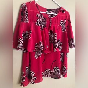 ANN TAYLOR Red & Black Flousy Blouse Size S